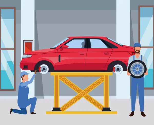 Auto Service Fertigung Cartoon — Stockvektor