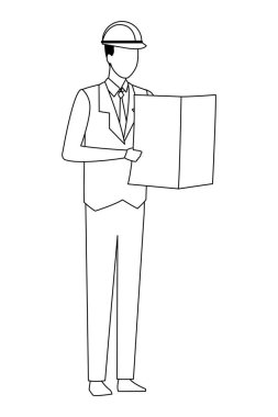 Siyah beyaz planları ile inşaat mühendisi