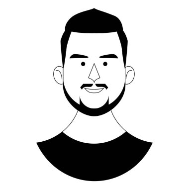 Genç adam yüz karikatür siyah beyaz