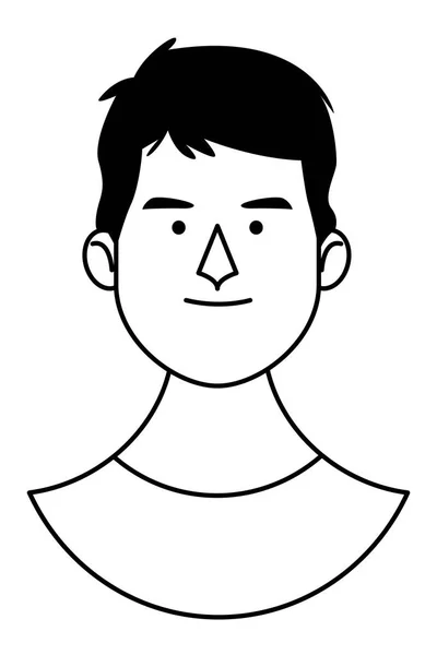 Jonge man gezicht cartoon in zwart-wit — Stockvector