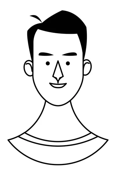 Joven cara de dibujos animados en blanco y negro — Vector de stock