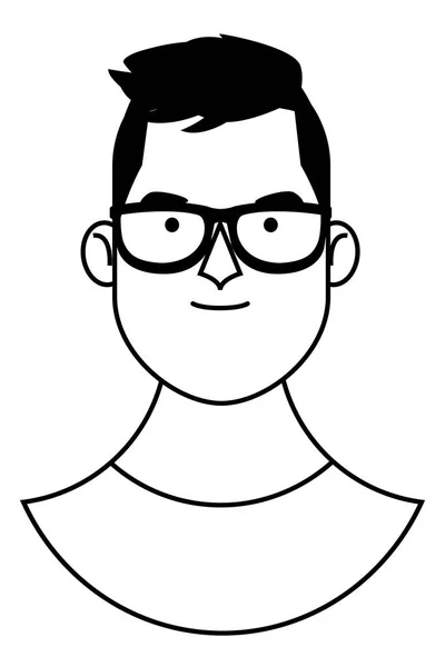 Joven cara de dibujos animados en blanco y negro — Vector de stock