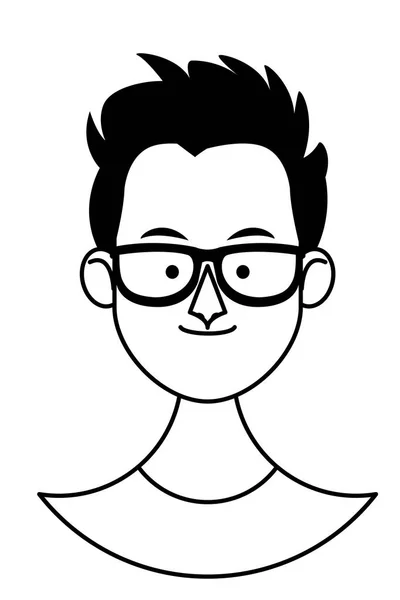 Young man face cartoon in black and white — Stock Vector