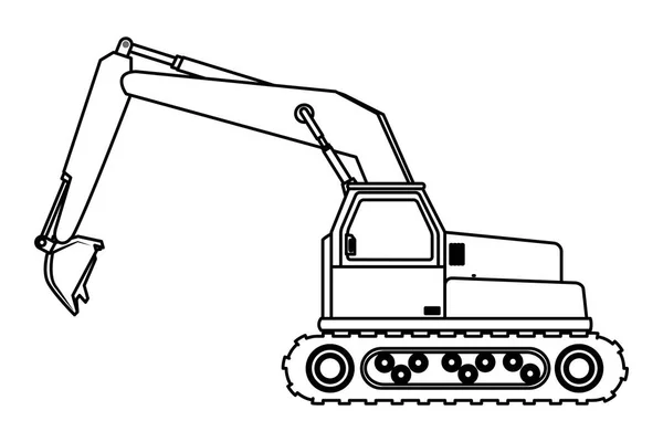 Konstrukcja pojazdu Koparko-ładowarki w czerni i bieli — Wektor stockowy