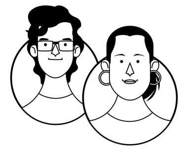 Siyah beyaz genç arkadaşlar çizgi film