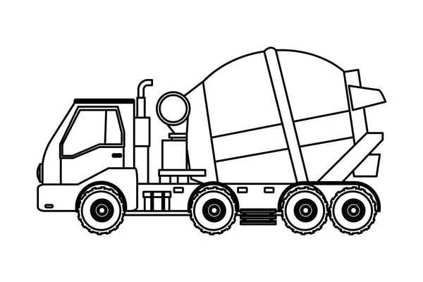 Construction vehicle cement truck in black and white — Stock Vector