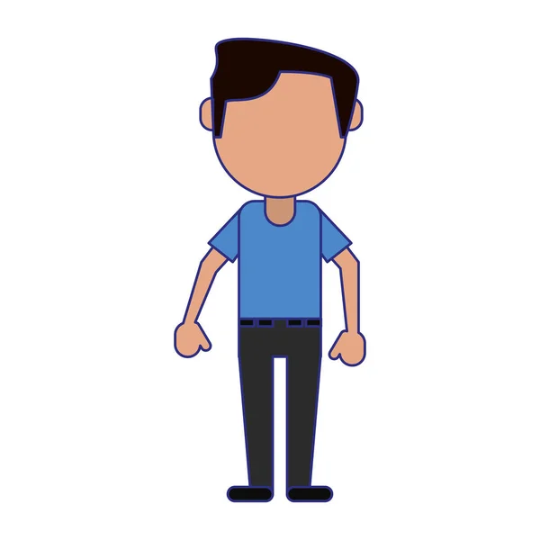 Uomo senza volto avatar cartoni animati linee blu — Vettoriale Stock