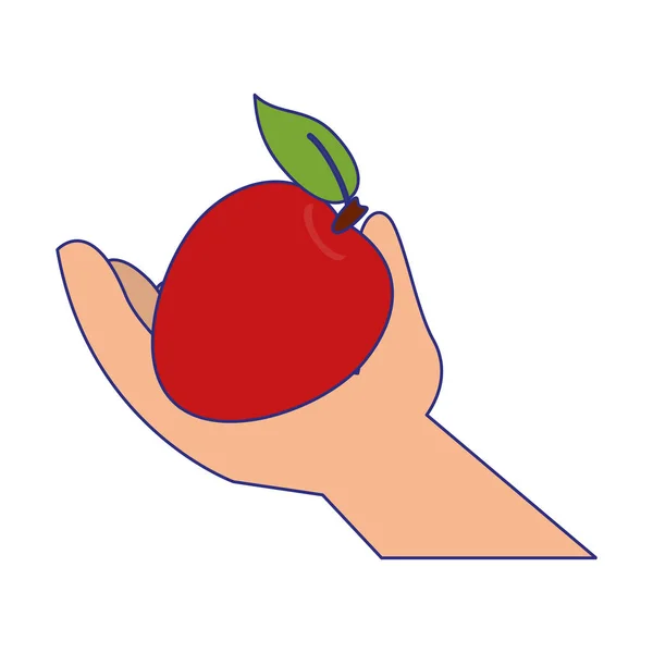 Ręka trzyma pomidor niebieskie linie — Wektor stockowy