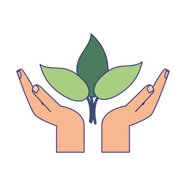 yaprakları korumak el simgesi mavi çizgiler bitki