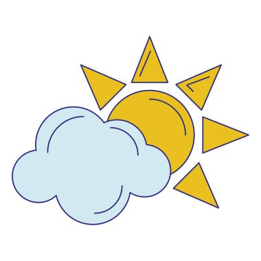 Güneş ve bulut sembolü izole mavi çizgiler