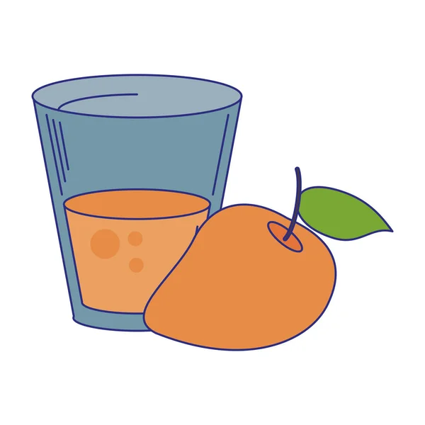 Taza de zumo de melocotón con líneas azules fruta — Vector de stock