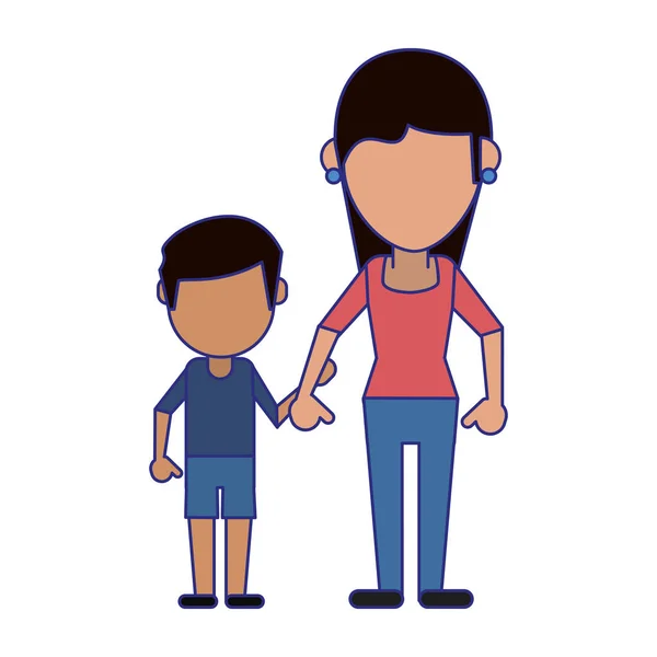 Family avatar faceless cartoon blue lines - Stok Vektor