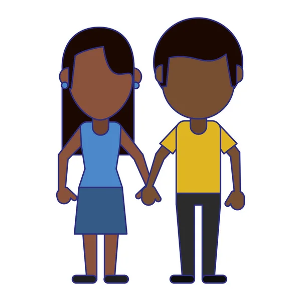Парень и девушка сжали руки голубыми линиями — стоковый вектор