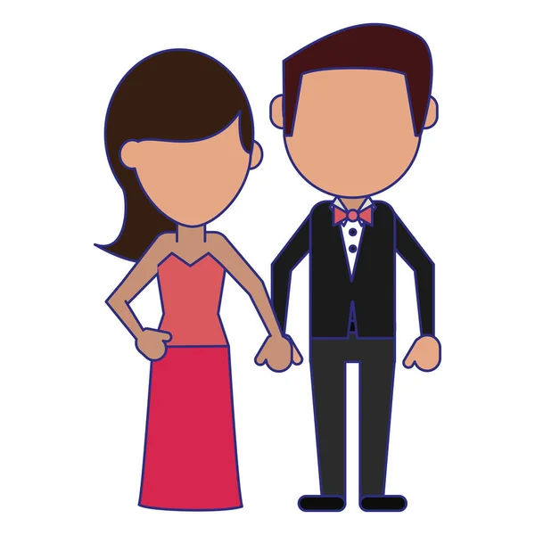Husband and wife faceless avatar blue lines — Stock Vector