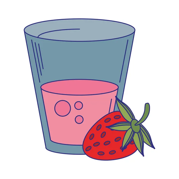 Aardbei sap cup met vrucht blauwe lijnen — Stockvector