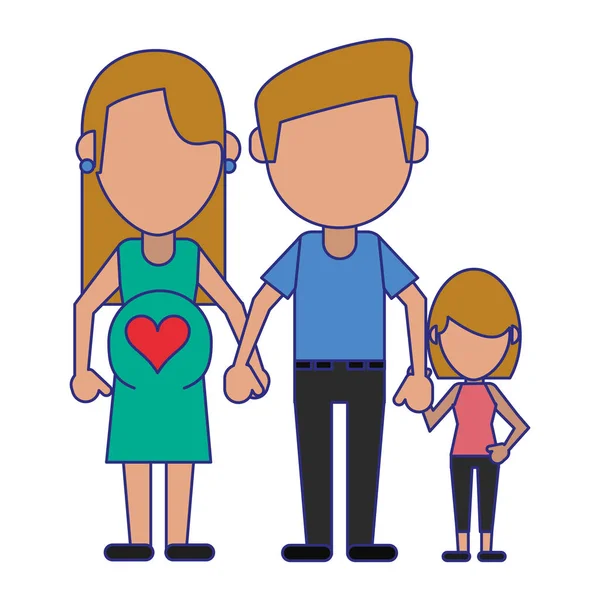 Familia avatar sin rostro dibujos animados líneas azules — Vector de stock