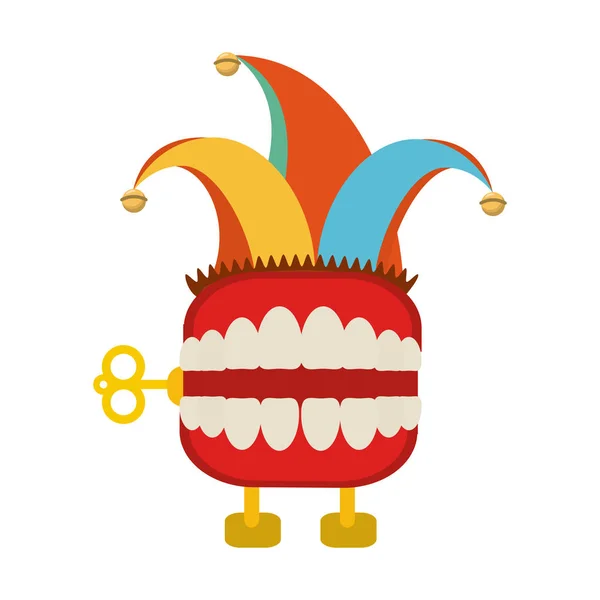 Denti scatola scherzo con buffone cappello cartone animato — Vettoriale Stock