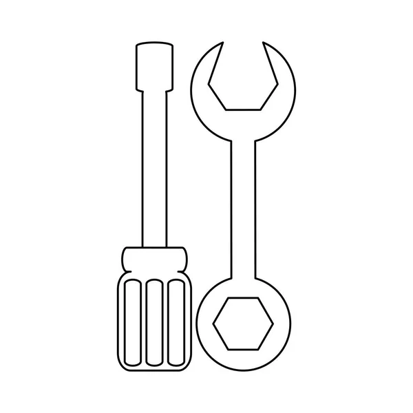Llave inglesa y símbolo de la herramienta del destornillador en blanco y negro — Vector de stock