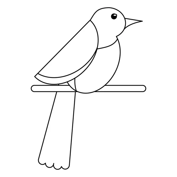 Oiseau sur bâton de bois dessin animé en noir et blanc — Image vectorielle