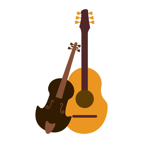 Instrumentos de música guitarra acústica y violín — Vector de stock