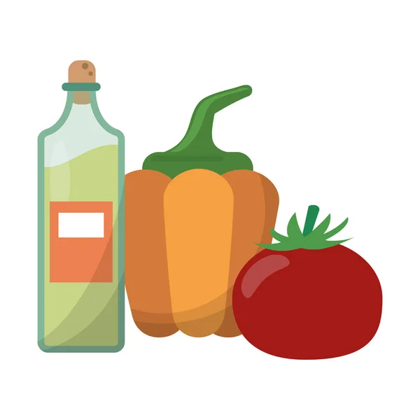 Бутылка томатного перца и оливкового масла — стоковый вектор
