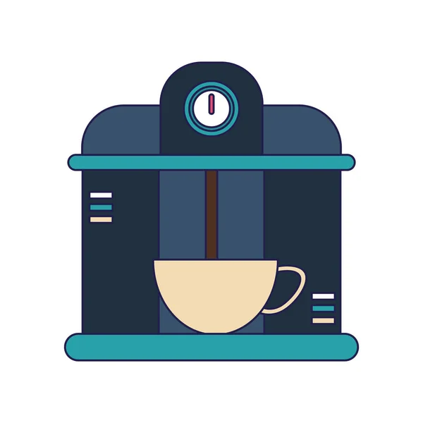 Cafetera espresso sirviendo bebida en taza líneas azules — Vector de stock