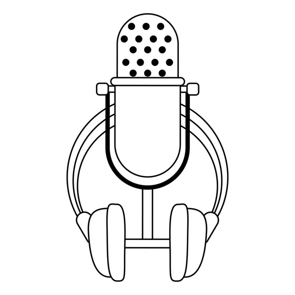 Microphone et écouteurs vintage en noir et blanc — Image vectorielle