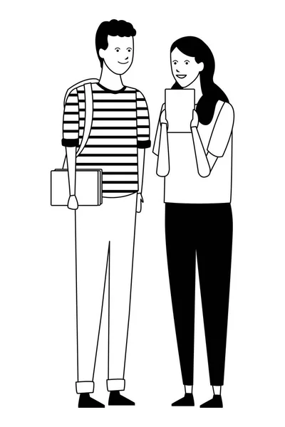 Estudiante traje pareja hablar — Archivo Imágenes Vectoriales