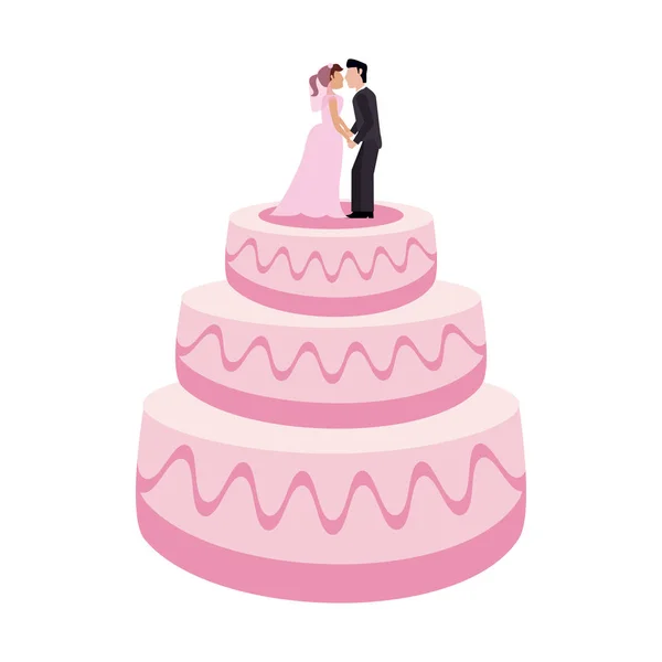 Wedding cake with bride and groom dummies — Stock Vector