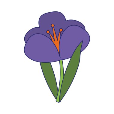 Güzel çiçek karikatür izole mavi çizgiler