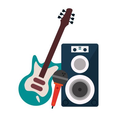 müzik hoparlör mikrofon ve elektro gitar