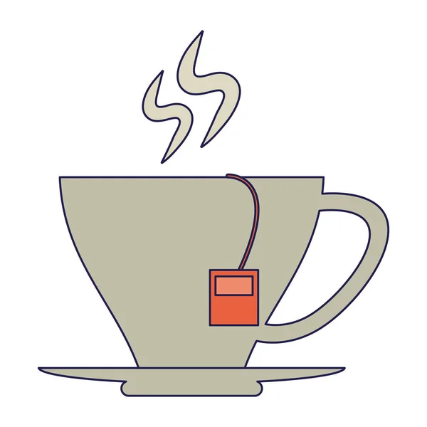 Hot drink mug with tea bag blue lines — Stock Vector