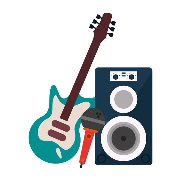 Musik högtalare mikrofon och gitarr — Stock vektor