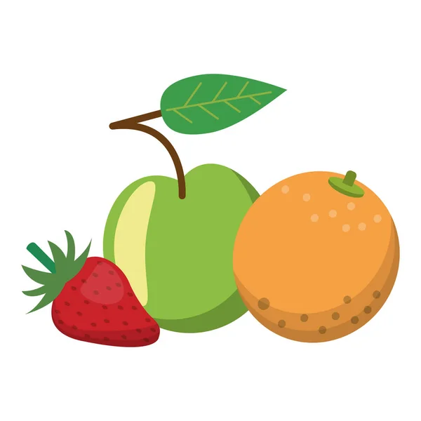 Frutas manzana naranja y fresa — Vector de stock