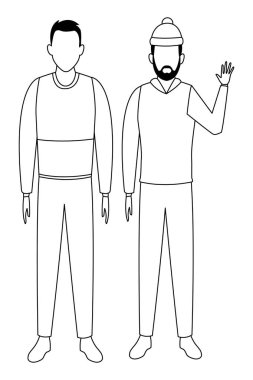 genç erkek kazak siyah ve Beyaz giyiyor