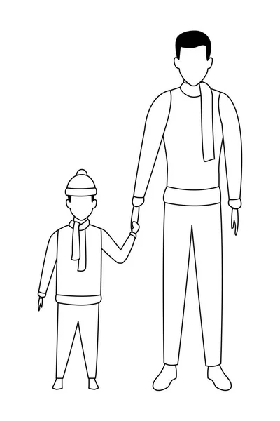 Чоловік тримає руку з дитиною чорно-білий — стоковий вектор