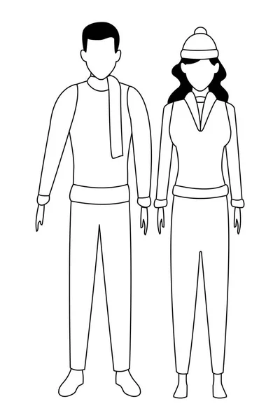 Junge Paare Avatare schwarz und weiß — Stockvektor