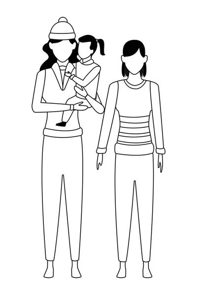Ženy a dítě avatar černá a bílá — Stockový vektor