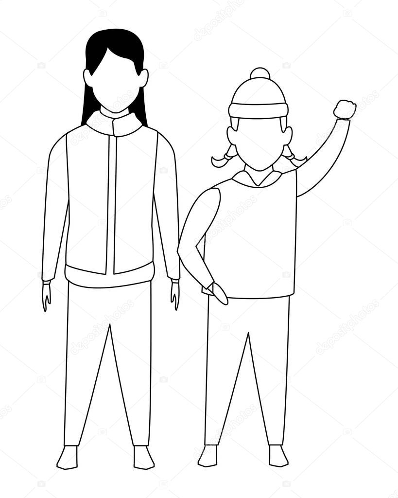 Children Wearing Winter Clothes Avatar Cartoon Character With Knitted Cap Black And White Vector Illustration Graphic Design Premium Vector In Adobe Illustrator Ai Ai Format Encapsulated Postscript Eps Eps Format wdrfree