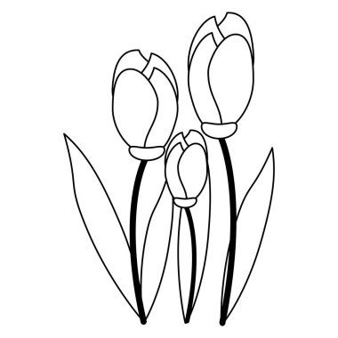 Siyah-beyaz izole güzel çiçekler çizgi film