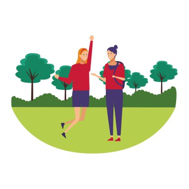 Kızlar neşeli jest atlamak park