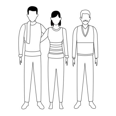 Çift ve yaşlı adam avatar siyah ve beyaz