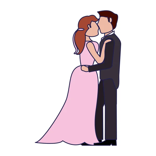 Wedding couple kissing blue lines — Stock Vector