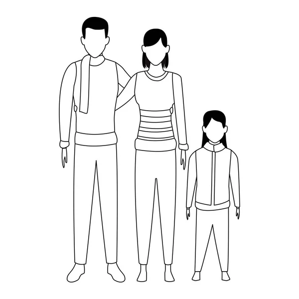 Família avatares personagem cartoon preto e branco — Vetor de Stock