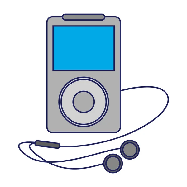 Reproductor de música con auriculares líneas azules — Vector de stock