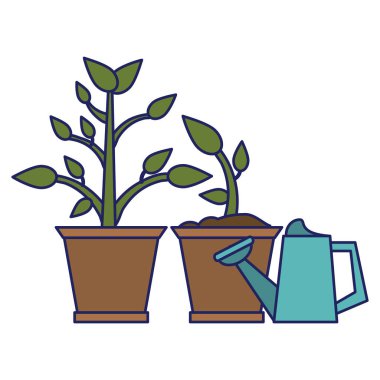 Mavi çizgiler bahçe bitkiler ve araçları