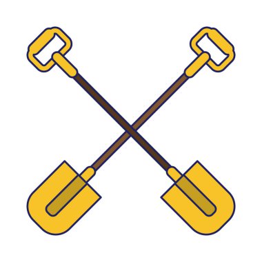 Bahçe araçları çarpı işareti simgesi mavi çizgiler kürekler