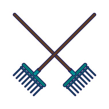 Bahçe tırmıkları araçlar mavi çizgiler geçti