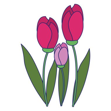 Güzel çiçekler izole mavi çizgiler karikatür