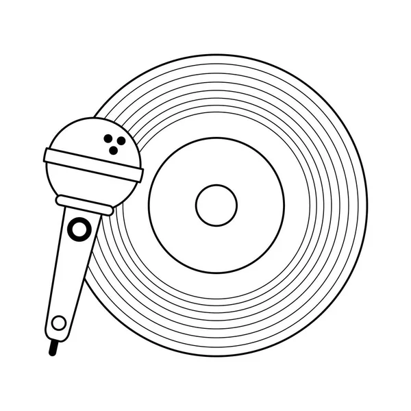 Vinyle et microphone vintage en noir et blanc — Image vectorielle